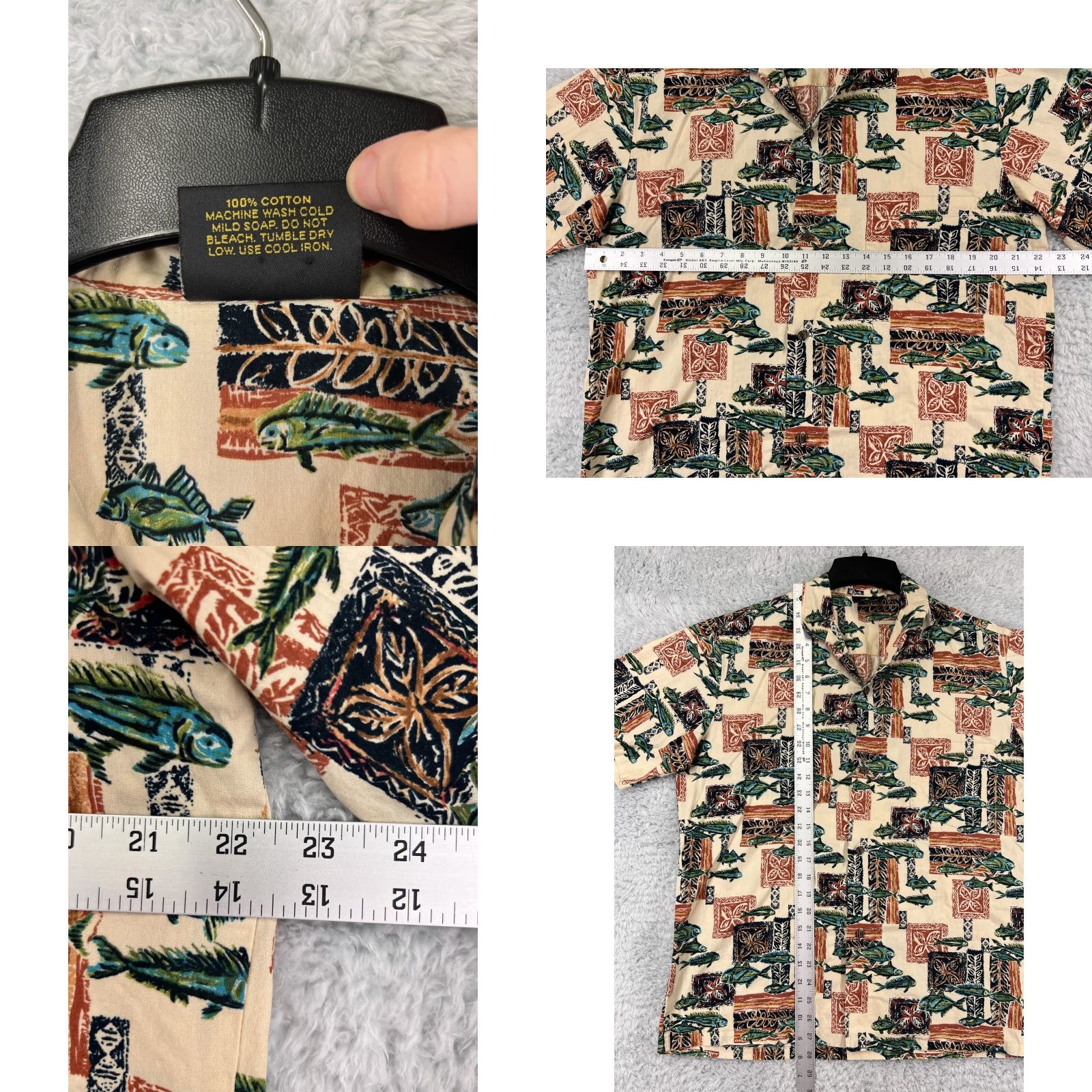Vintage VINTAGE Royal Creations Hawaiian Shirt Mens Large Beige Sport Fish Pattern 100% Cotton Size US L / EU 52-54 / 3 - 8 Thumbnail