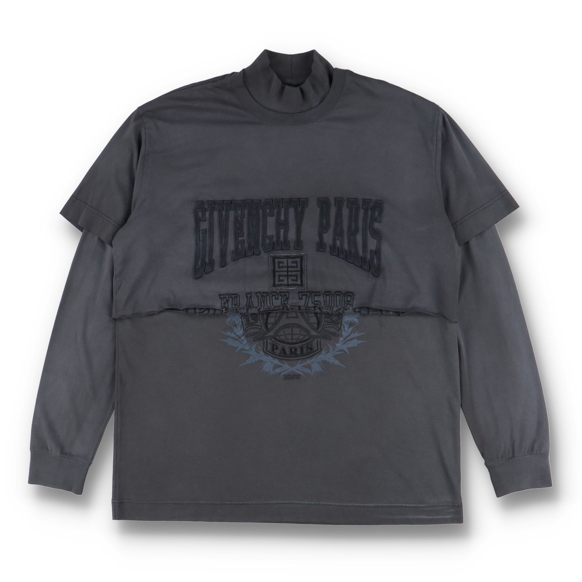 Givenchy Grey Embroidered Logo Layered Long Sleeve T-Shirt Size US M / EU 48-50 / 2 - 1 Thumbnail