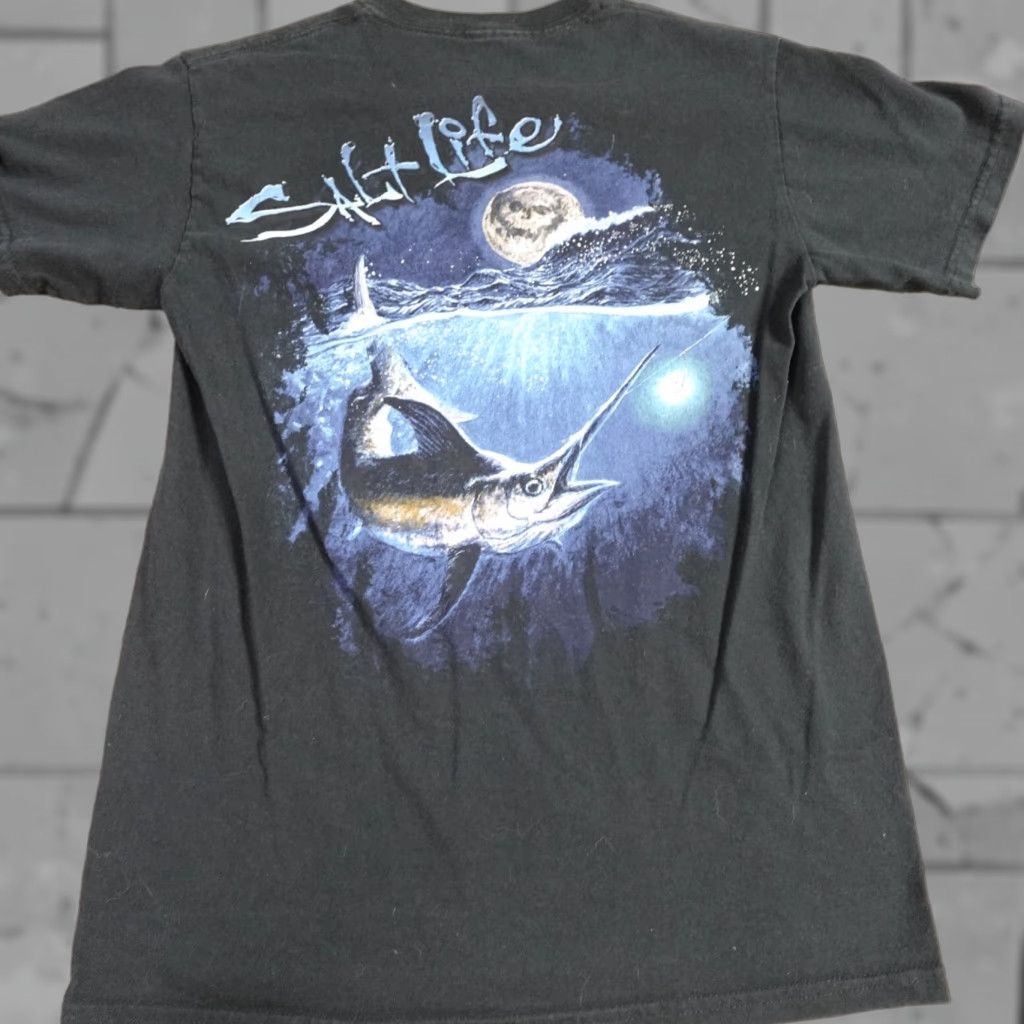 Vintage Salt Life Shirt Small Black Cotton Double Sided Skull Moon Marlin T-Shirt Men XS S? Size US S / EU 44-46 / 1 - 1 Thumbnail