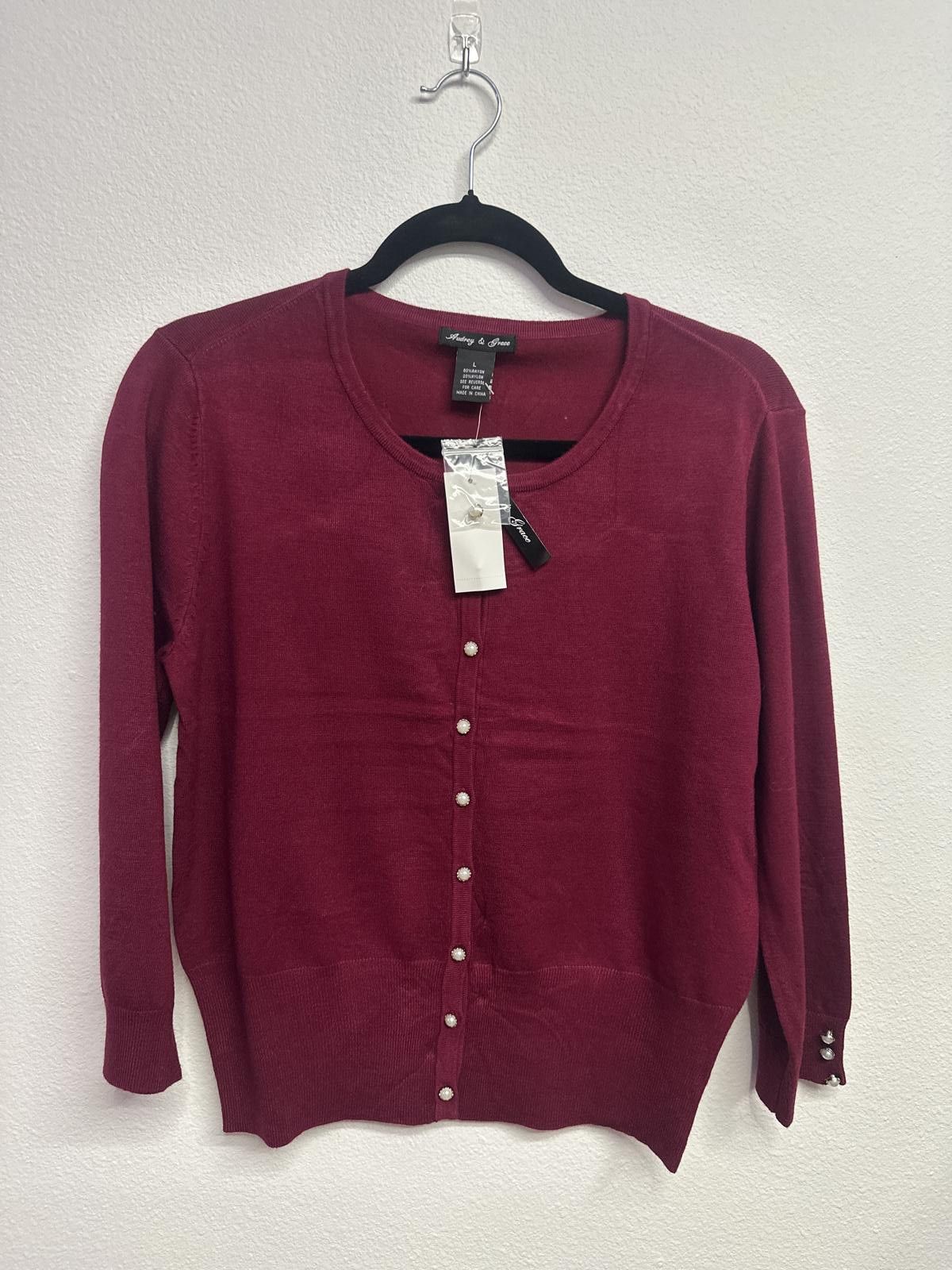 Other Audrey & Grace Large Deep Wine Cardigan with Pearl Buttons Size L / US 10 / IT 46 - 1 Thumbnail