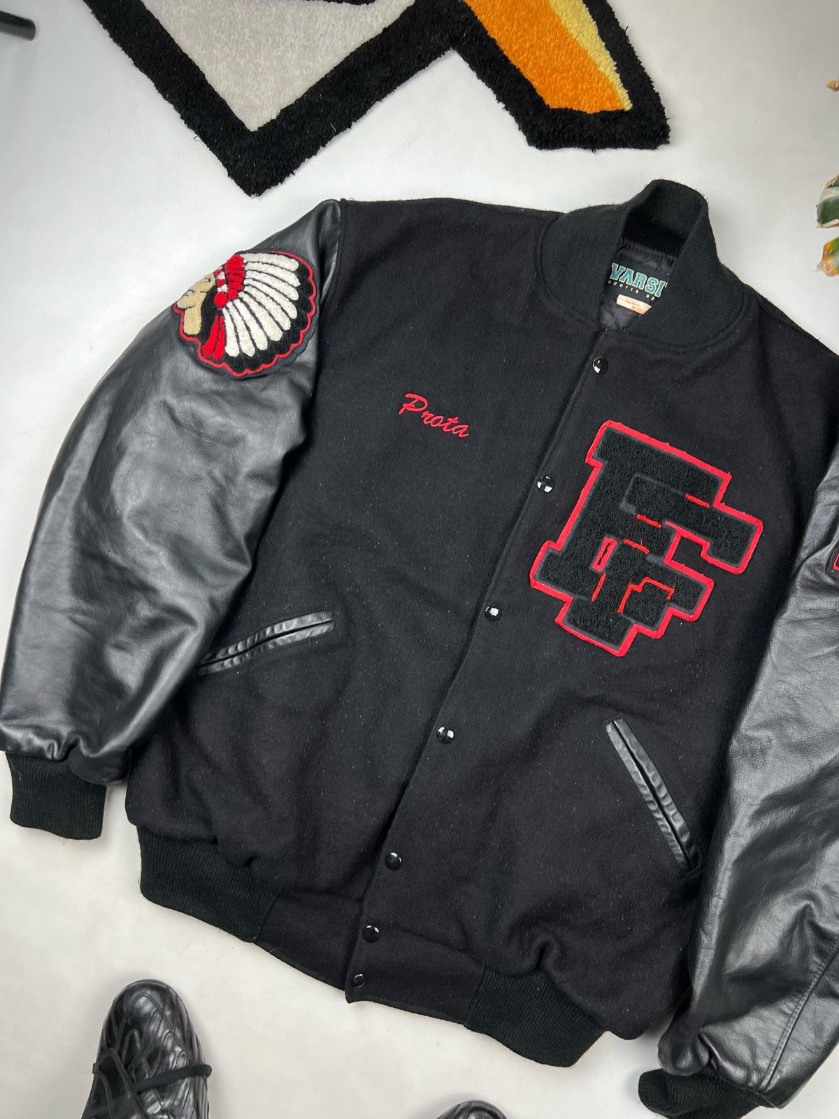 Leather Rare Leather Jacket Mecca Indian native Usa Big Logo Varsity Size US XL / EU 56 / 4 - 6 Thumbnail