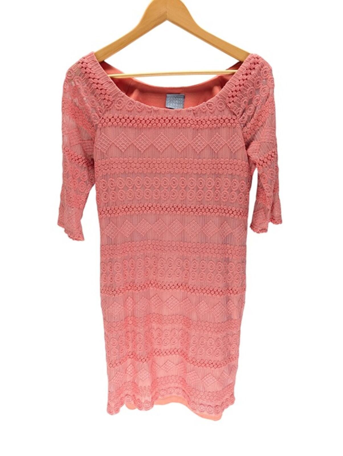 Other Rabbit Designs Coral Pink Lace Overlay Sheath Dress Large Size L / US 10 / IT 46 - 1 Thumbnail