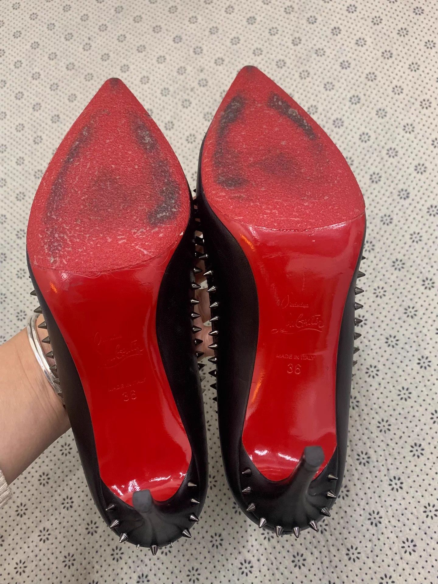 Christian Louboutin CL black studded heels size 36 new Size US 5.5 / IT 35.5 - 4 Thumbnail