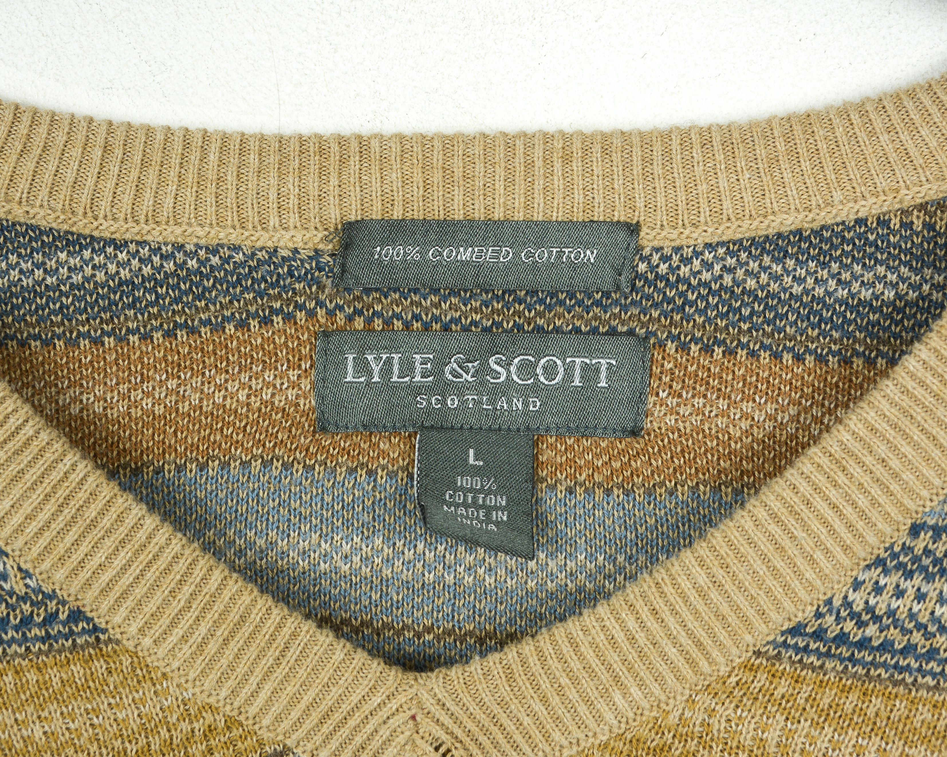 Lyle & Scott LYLE & SCOTT V-Neck Sweater Combed Cotton Pullover Jumper Size US L / EU 52-54 / 3 - 4 Thumbnail