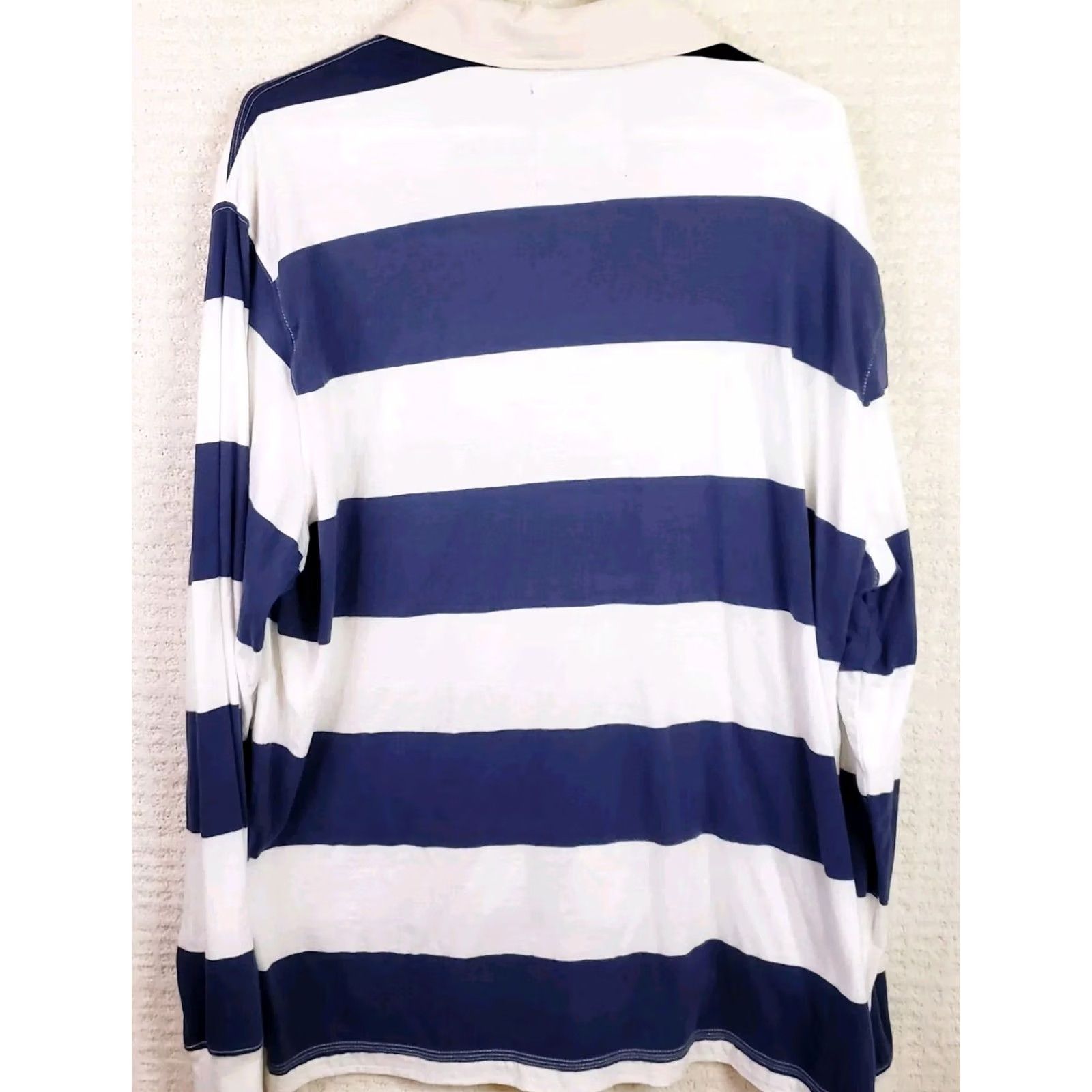 Ralph Lauren Lauren Ralph Lauren Red Camel Mens XL White & Blue Stripe Long Sleeve Rugby Shirt Logo Shirt Wool? (Not Wool) Size US XL / EU 56 / 4 - 6 Thumbnail