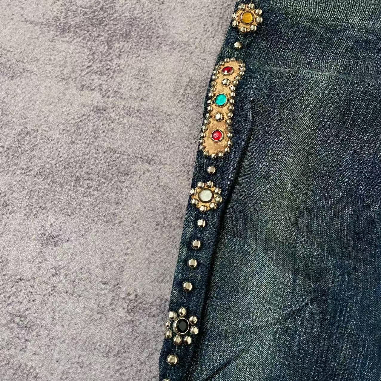 Japanese Brand *OG* Kapital Monkey Cisco Gemstone Studded Denim Jeans Size US 33 - 3 Thumbnail