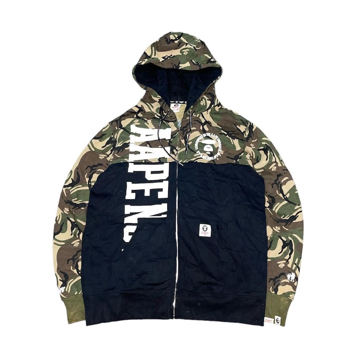 image of Aape By A Bathing Ape Universe Camo Black Hoodie in Black Camo, Men's (Size XL)