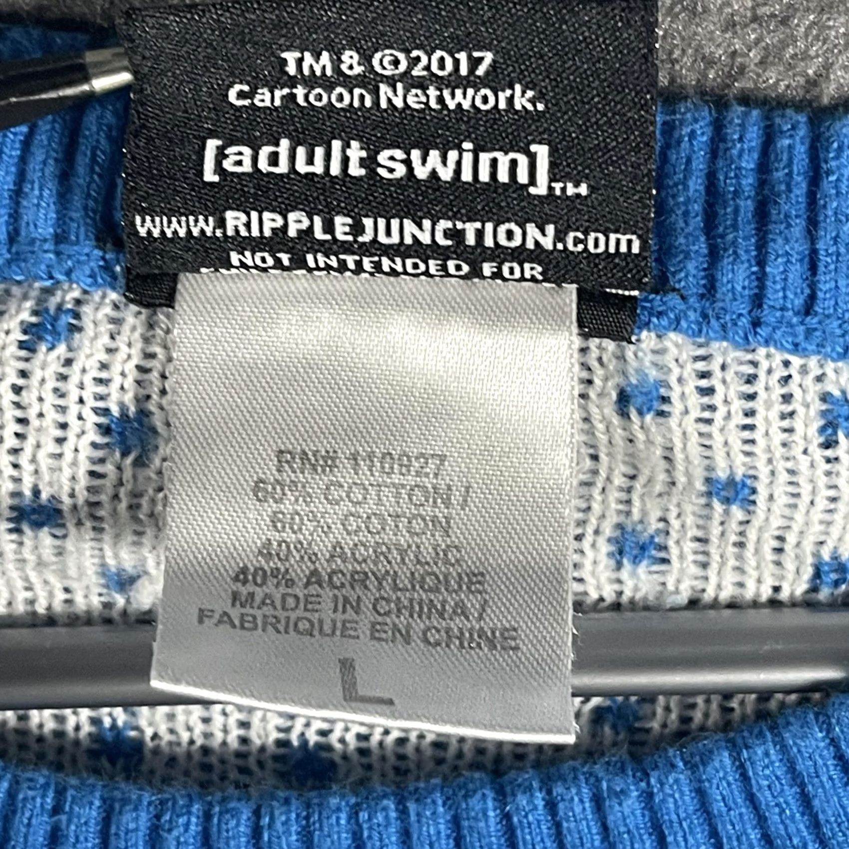 Vintage Rick and Morty Sweater Mens Large Blue Black Graphic Print Crew Neck Pullover Wubba Lubba Dub Dub Knit Wool Cotton Mix Size US L / EU 52-54 / 3 - 5 Thumbnail
