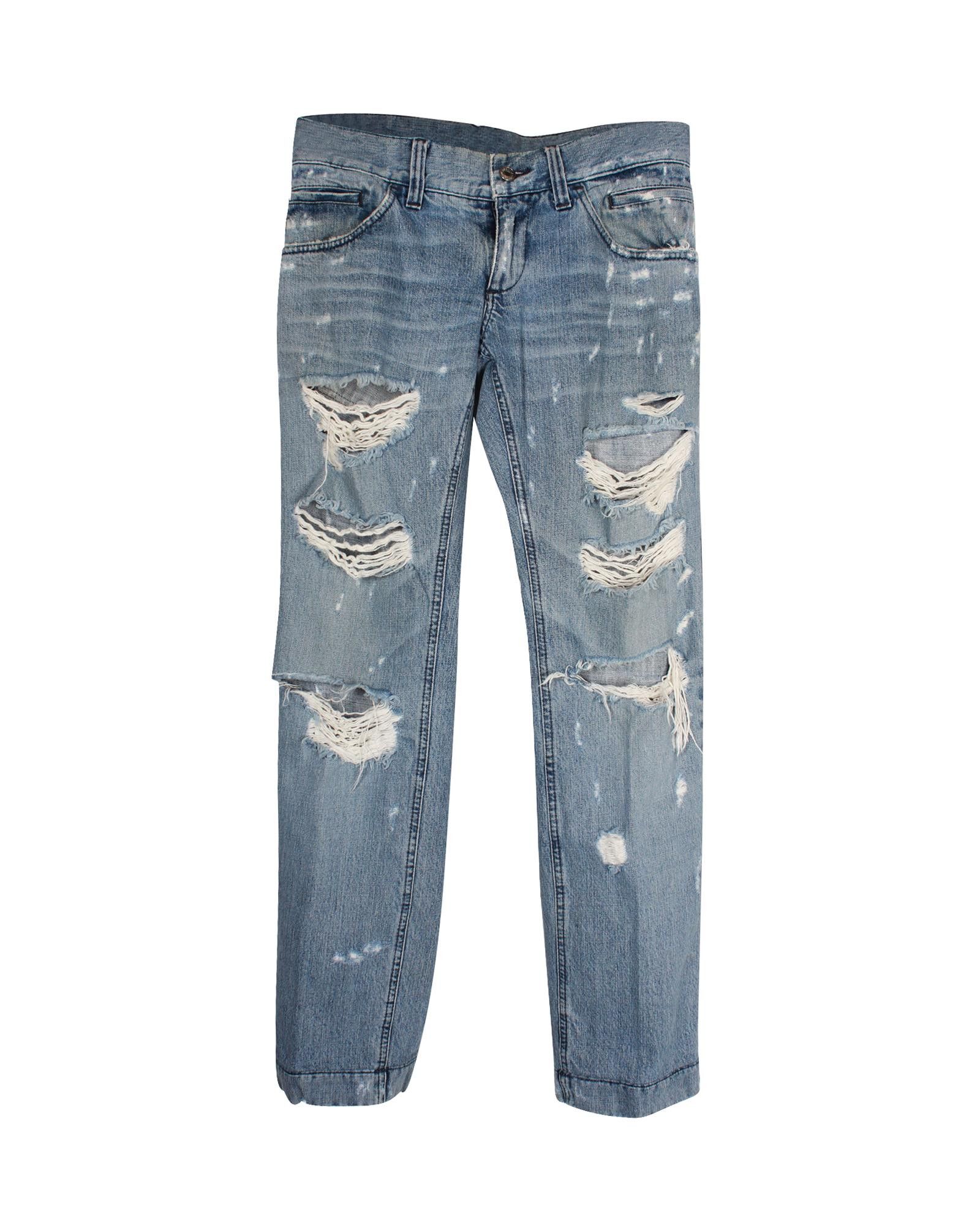 Image of Dolce Gabbana Distressed Straight Jeans In Blue Cotton, Men's (Size 30)