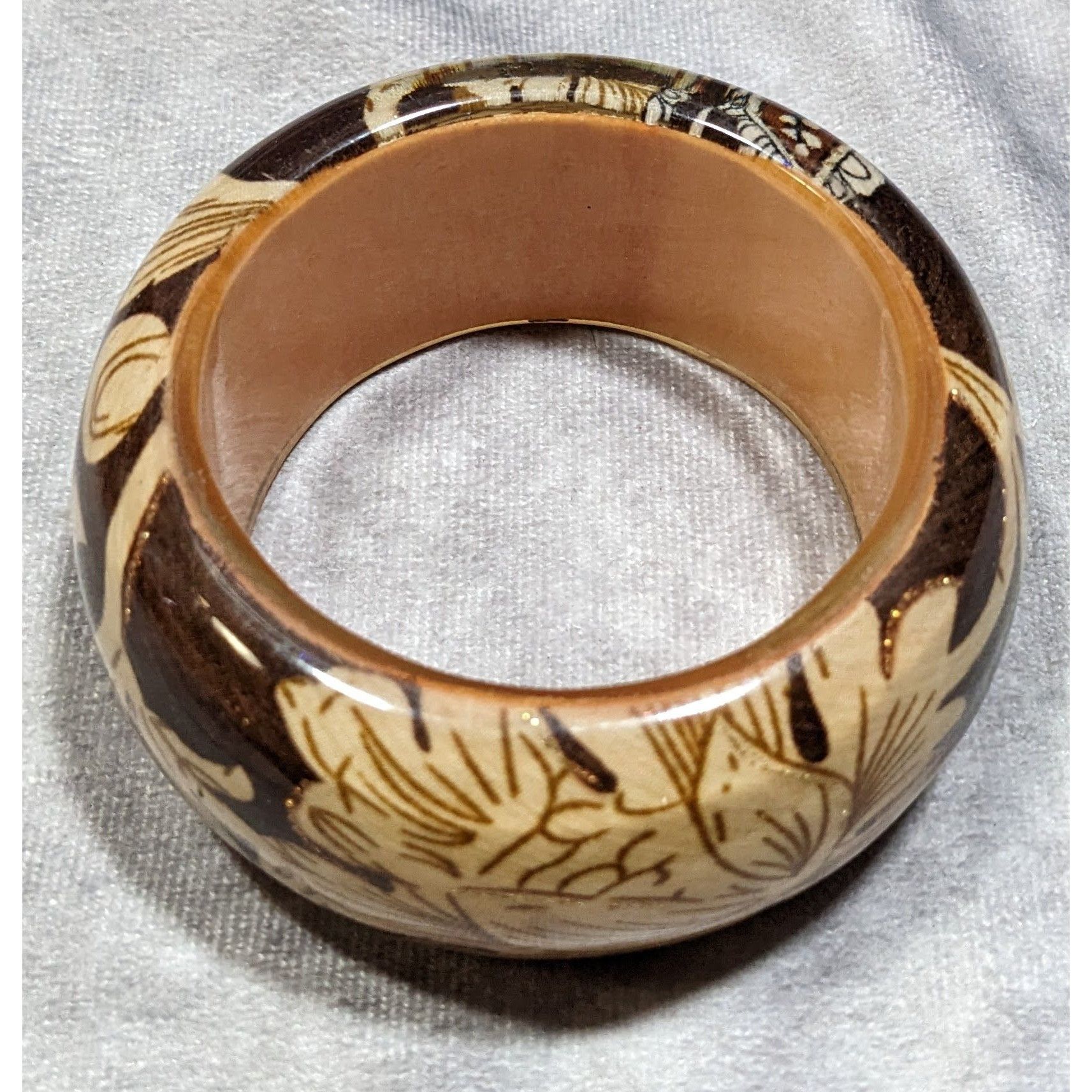 Other Vintage Floral Chunky Wood And Fabric Under Acrylic Bracelet Size ONE SIZE - 8 Thumbnail