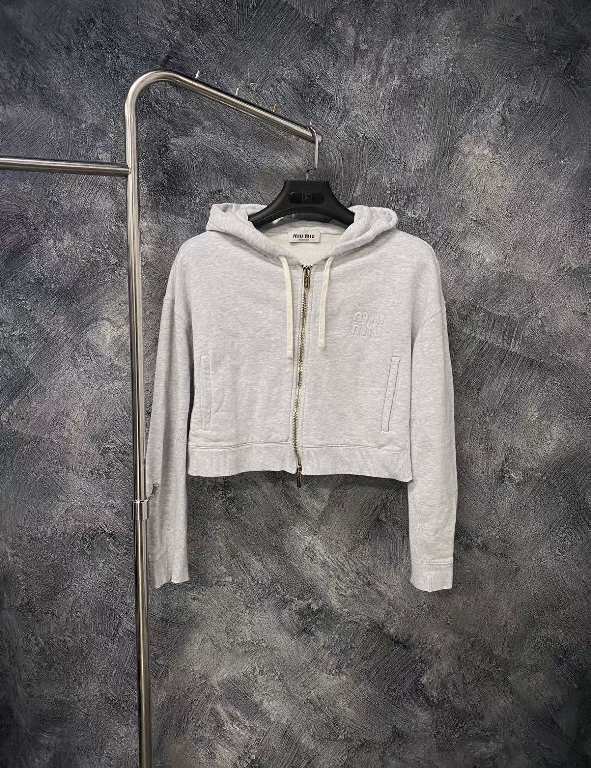 Miu Miu Miu Miu Gray Cropped Long Sleeve Hoodie .xy Size XS / US 0-2 / IT 36-38 - 1 Thumbnail