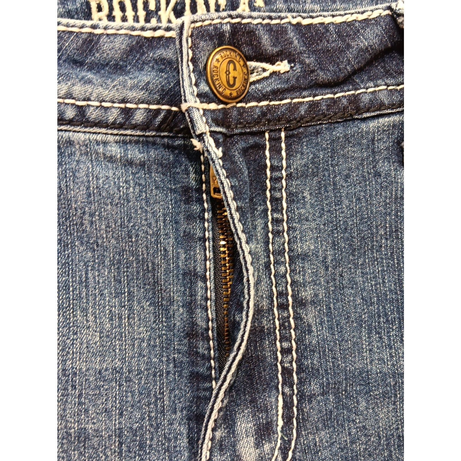 Bell VINTAGE Rockin' C Flare Leg Jeans 32 High-Rise Embroidered Stretchy Med Wash Bell Bottom Size 24" / US 00 / IT 34 - 3 Thumbnail