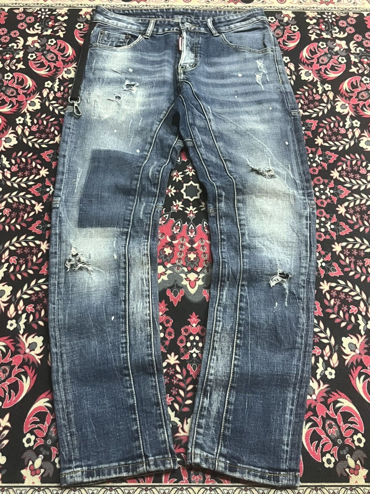 Dsquared2 Dsquared2 Blue Denim Slim Fit Paint Splatter Distressed Jean Size US 29 - 1 Thumbnail