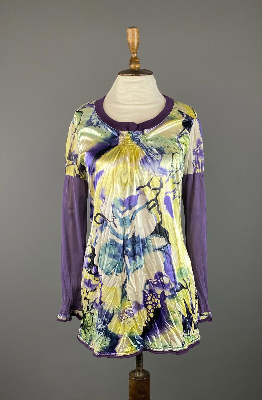 Designer Elisa Cavaletti Multicolor Floral Mesh Tunic Dress Size L Size L / US 10 / IT 46 - 1 Thumbnail