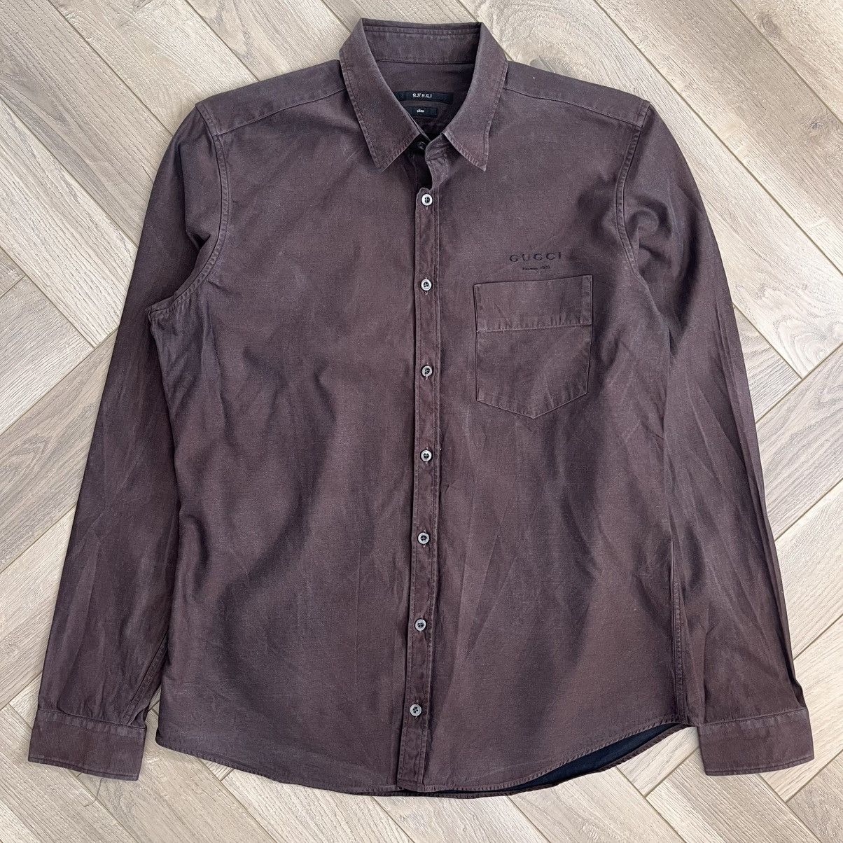 Gucci Gucci Logo Brown Dress Shirt Size US L / EU 52-54 / 3 - 1 Thumbnail