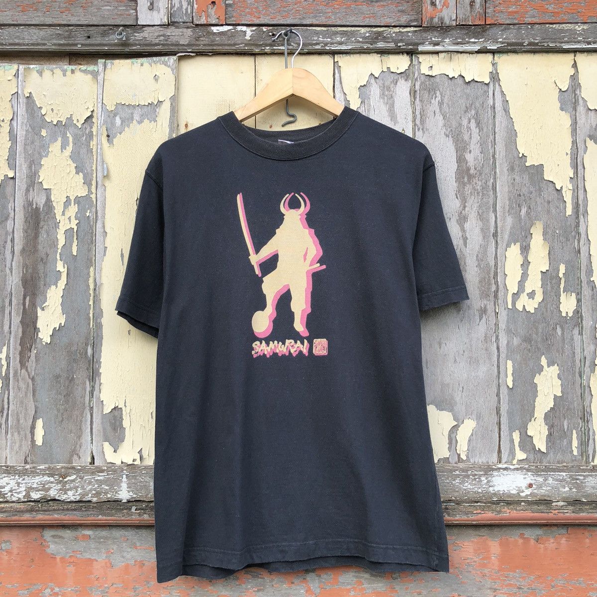 image of Vintage Y2K Sunfaded Samurai Tshirt in Black, Men's (Size Medium)