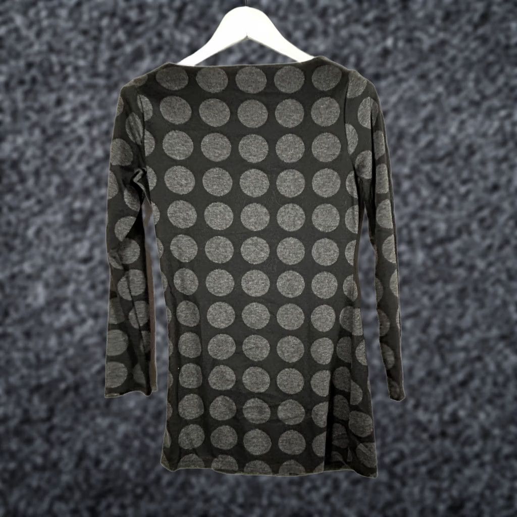Vintage Ann Taylor Womens Black Gray Polka Dot Ruched Tunic Top Long Sleeve Small Casual Size S / US 4 / IT 40 - 1 Thumbnail