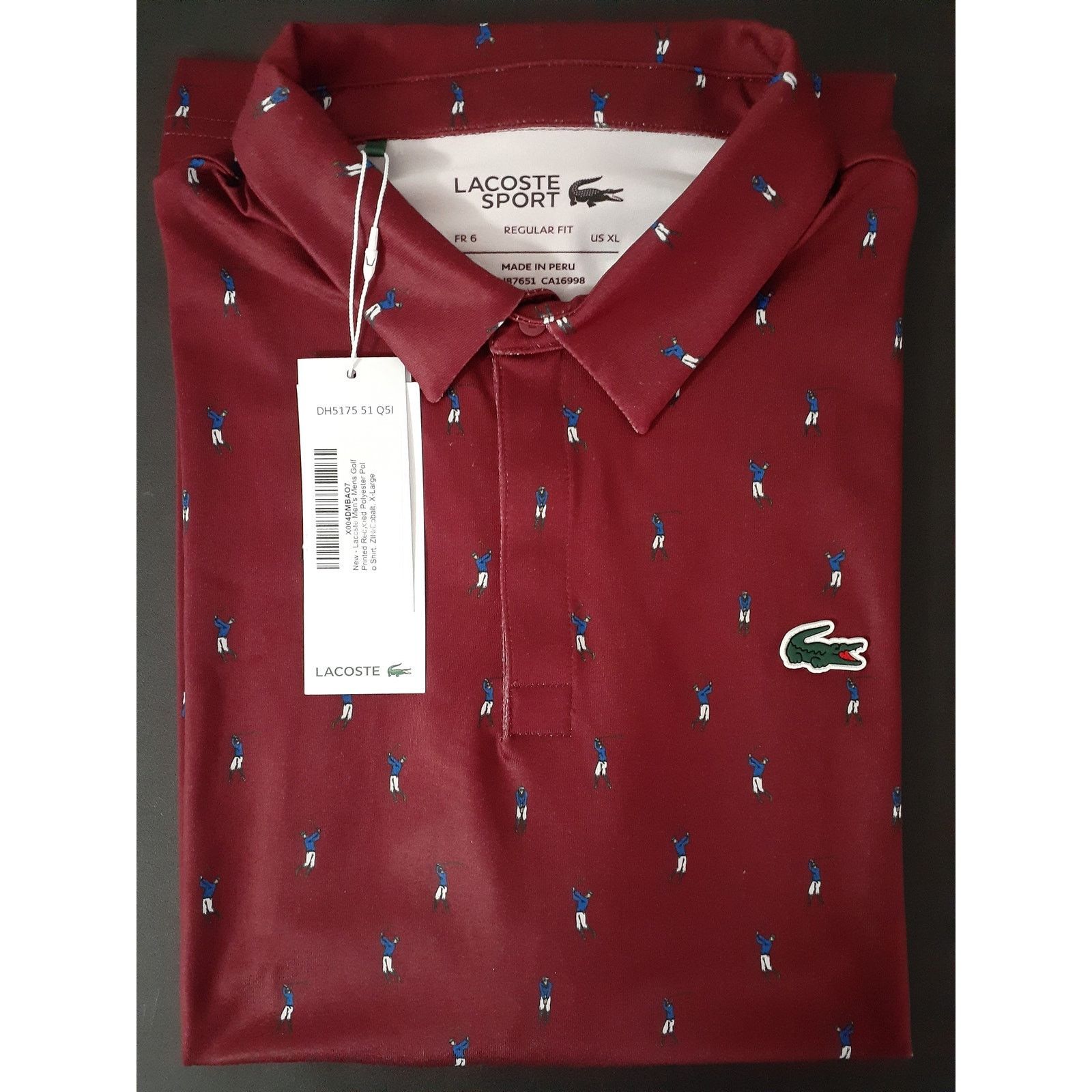 Lacoste Lacoste Men's Golf Printed Recycled Polyester Polo Wine XL Size US XL / EU 56 / 4 - 2 Thumbnail