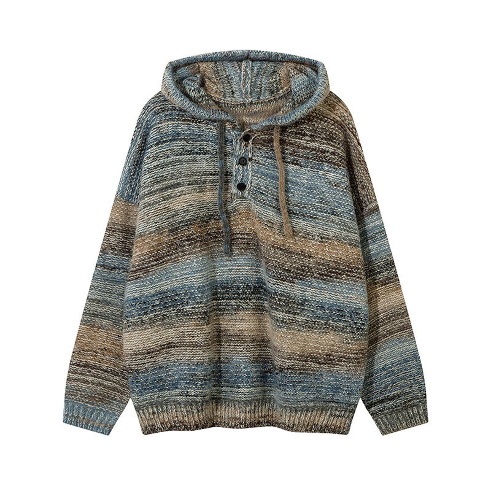 Other Multicolor Striped Knit Hoodie Sweater, Casual Pullover Size US XL / EU 56 / 4 - 1 Thumbnail
