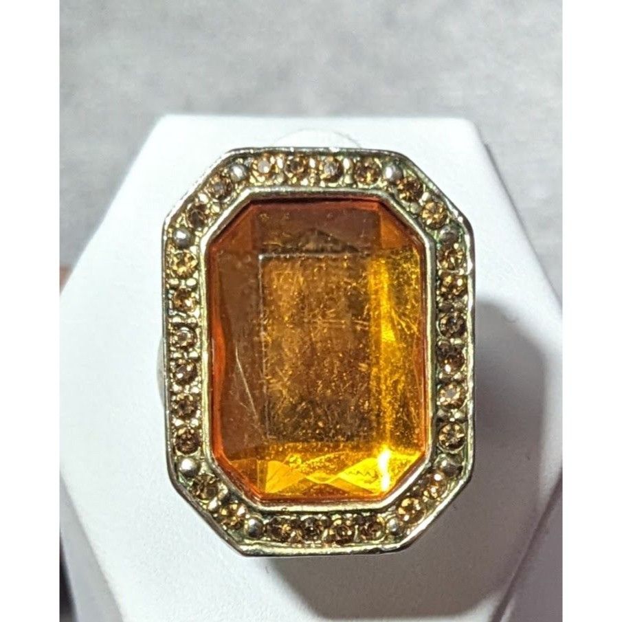 Other Vintage Topaz Glass Rhinestone Gemmed Statement Ring Size 6 Size ONE SIZE - 8 Thumbnail