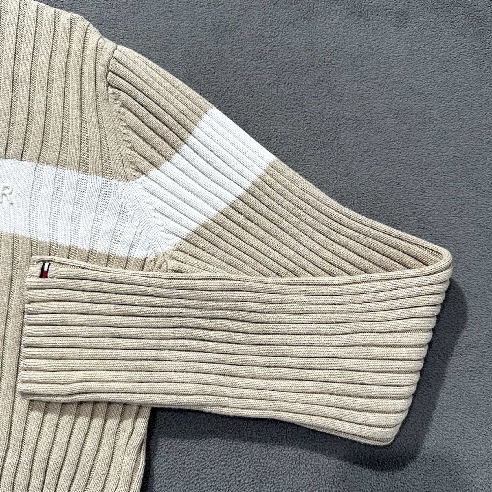 Tommy Hilfiger Tommy Hilfiger Sweater Womens XL Beige Striped Ribbed Knit Cropped Pullover GUC Size M / US 6-8 / IT 42-44 - 7 Thumbnail