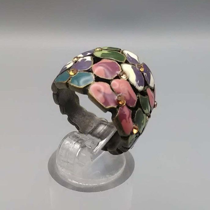 Other Wide multicolor enamel floral ring Size ONE SIZE - 2 Thumbnail
