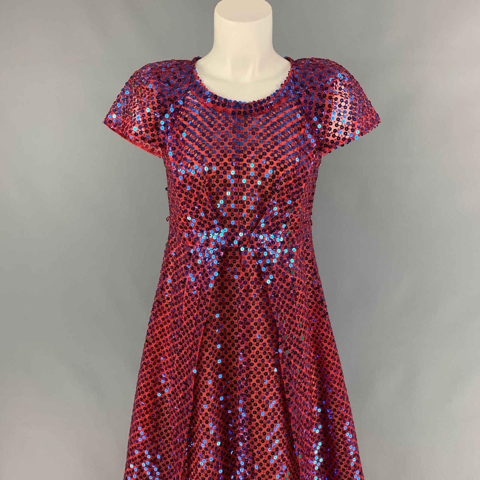 Marc Jacobs Size 2 Orange & Blue Polyester Blend Sequined Shift Dress Size XS / US 0-2 / IT 36-38 - 2 Thumbnail