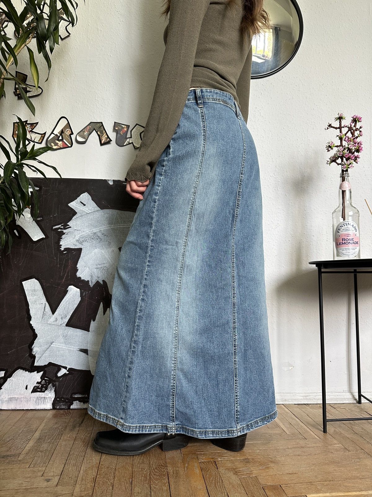 20471120 × Seditionaries Vintage Boho Westen Country Maxi Denim Skirt 00s Size 34" / US 12 / IT 48 - 7 Thumbnail