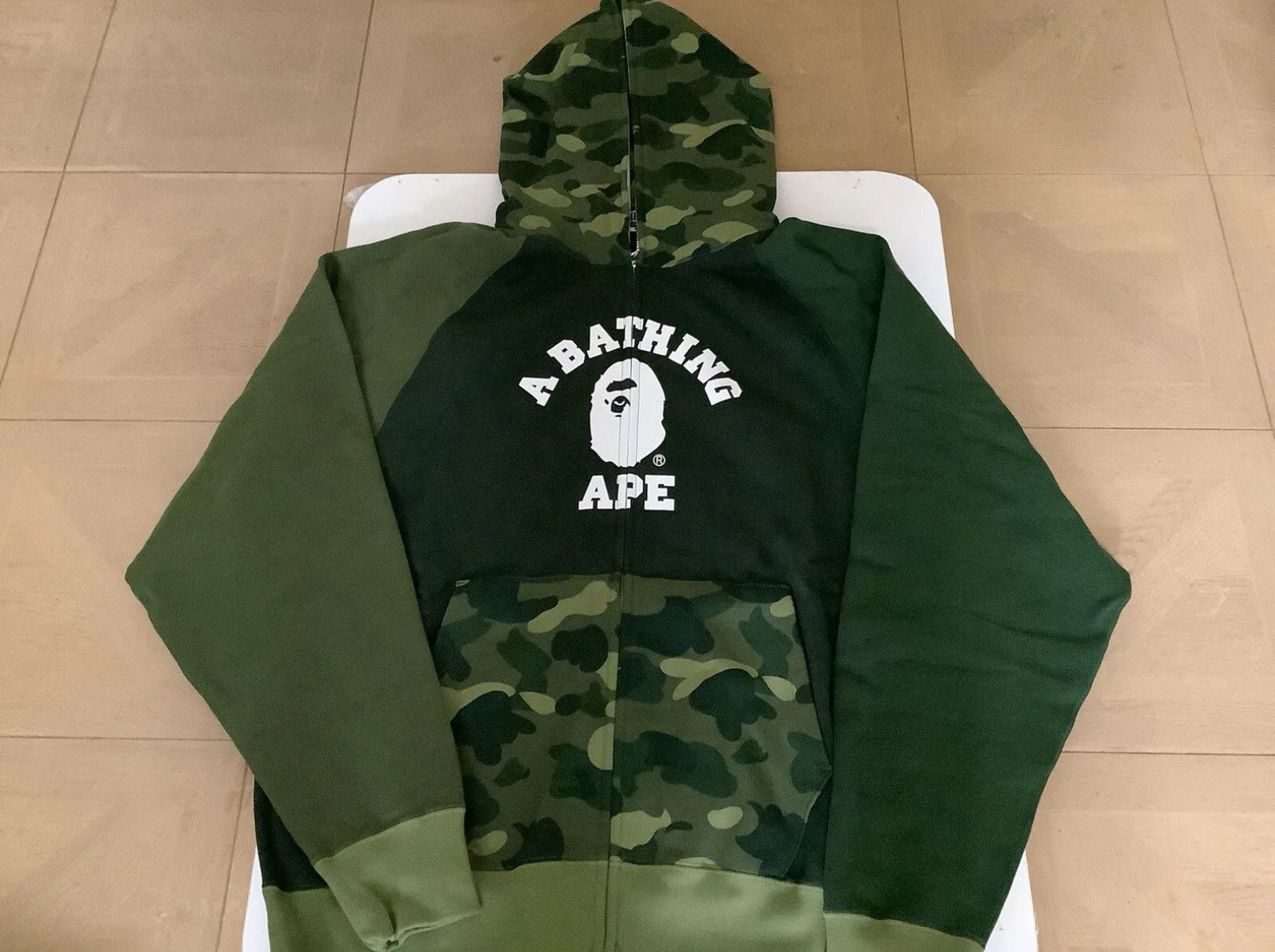 image of Bape Color Camo College Relaxed Fit Full Zip Hoodie in Green, Men's (Size XL)