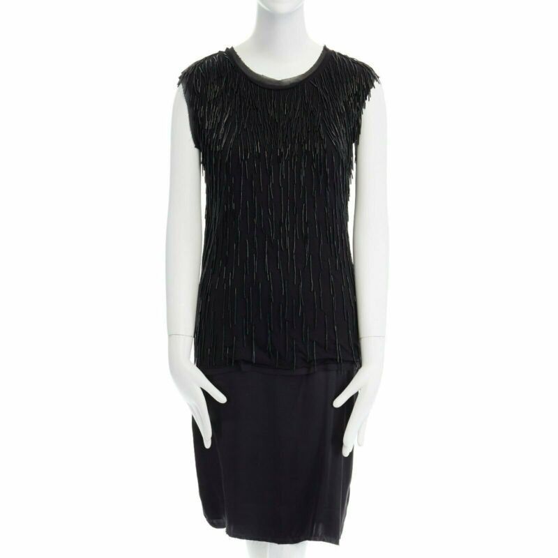 Lanvin LANVIN black fringe embellished ribbon 20s flapper silk dress XS FR34 US2 UK6 Size XS / US 0-2 / IT 36-38 - 1 Thumbnail