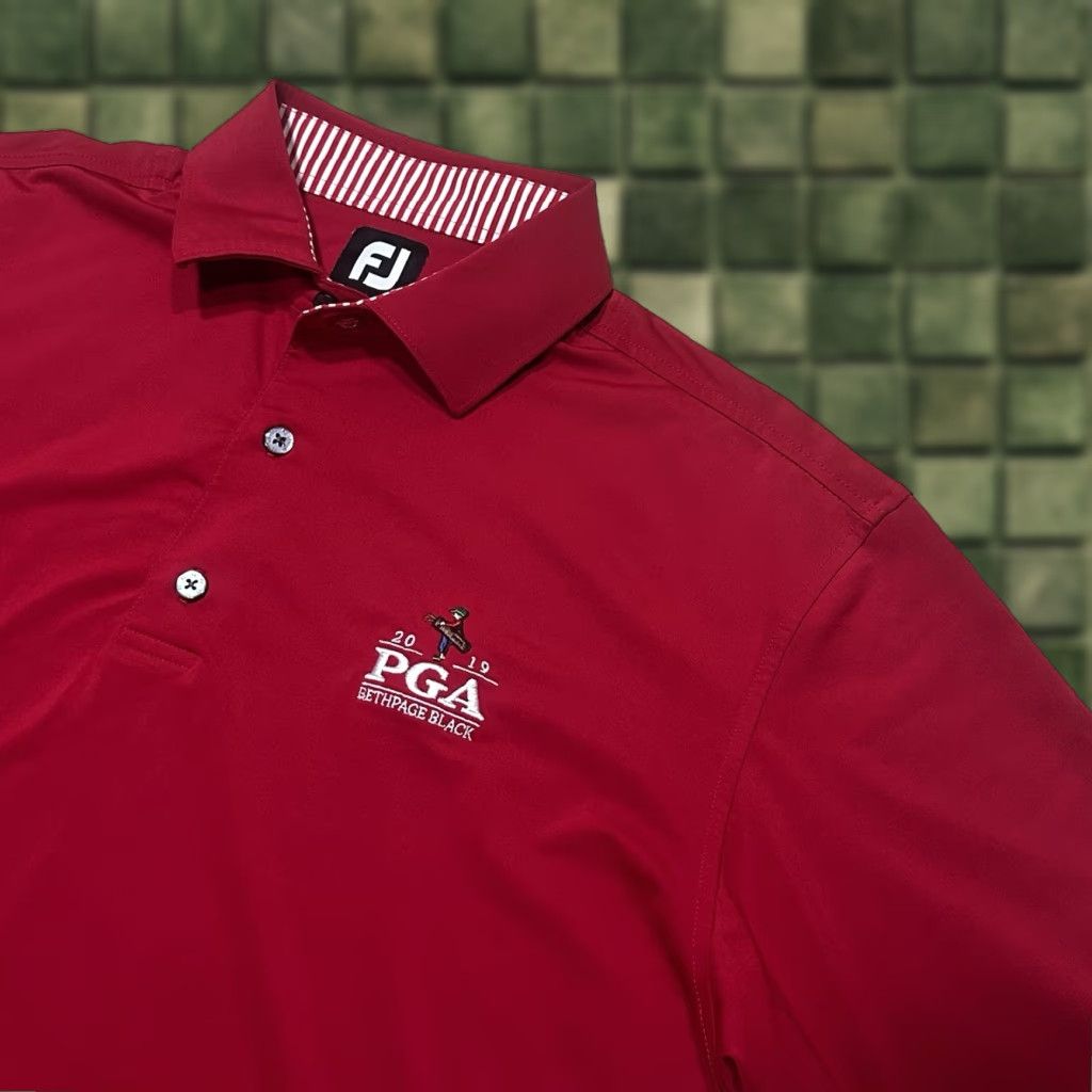 FJ Footjoy Polo Shirt Mens Large Red PGA Bethpage Black Polo Shirt Mens Large Red Golf FootJoy Shirt Mens LG Red PGA Bethpage Black Mens