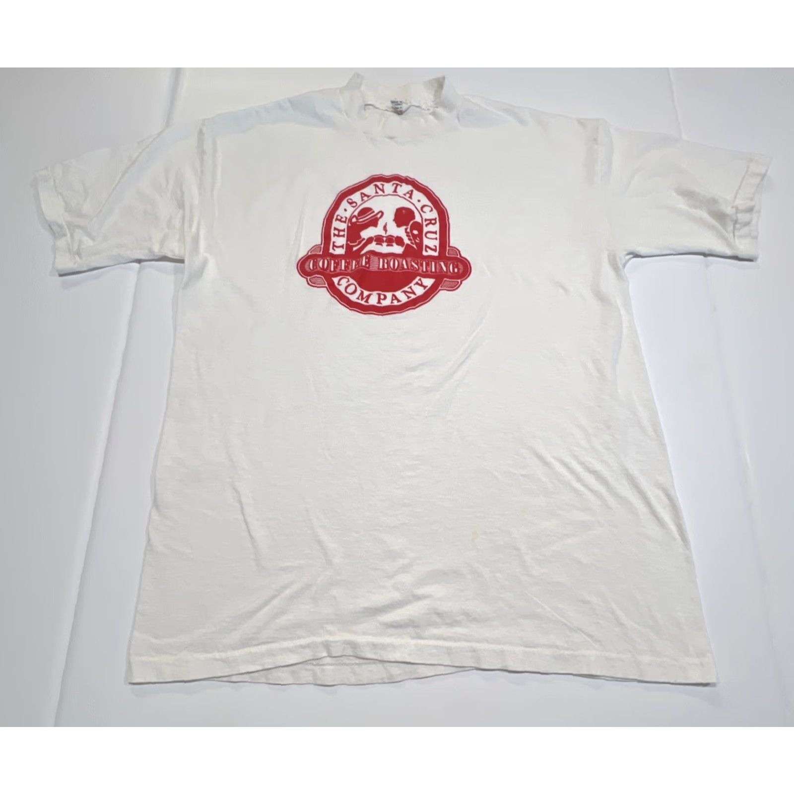 Vintage VINTAGE Santa Cruz Coffee Roasting Company T Shirt Unisex Large White 1990s Graphic Tee Mens Womens Size US L / EU 52-54 / 3 - 4 Thumbnail