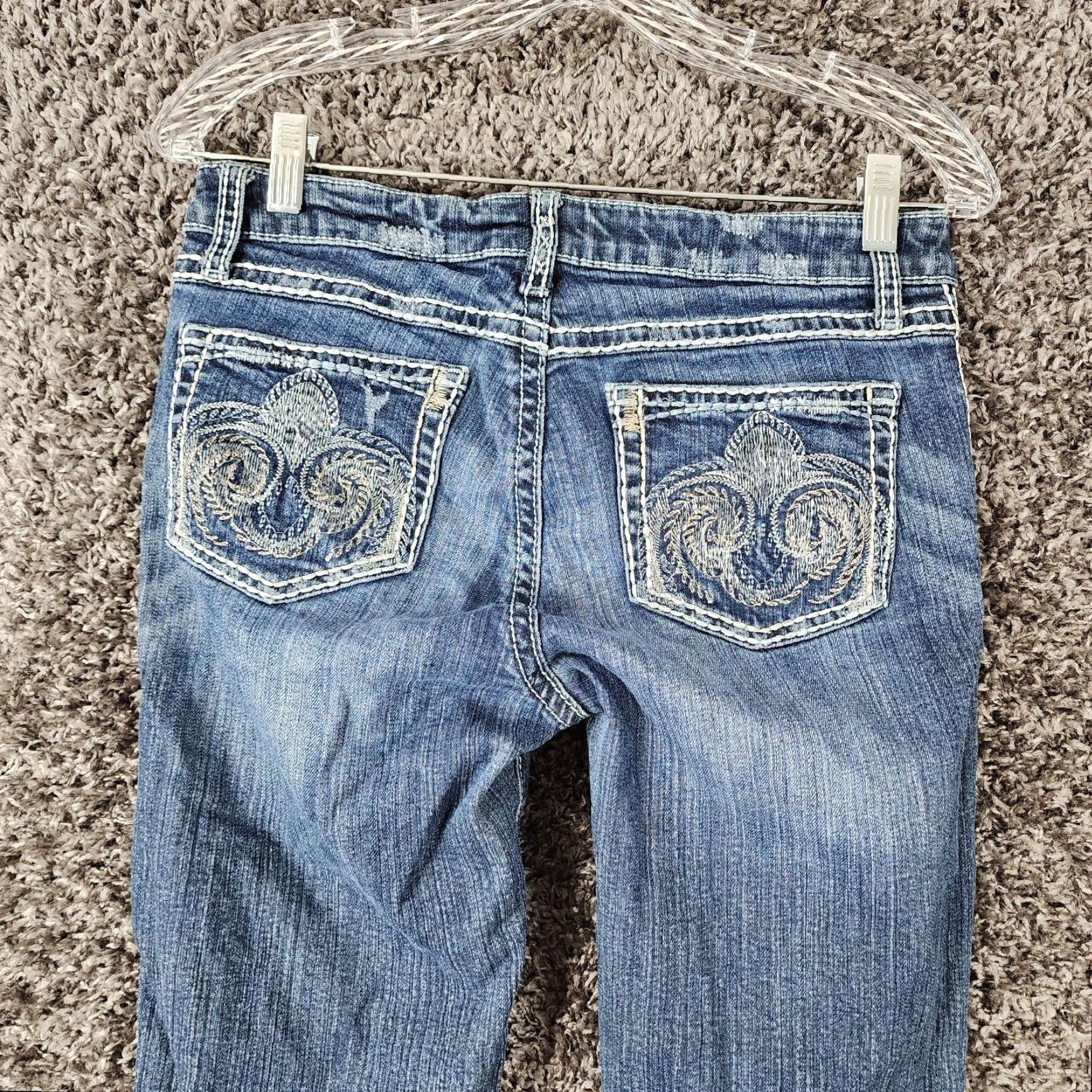 47 VINTAGE Rock 47 Womens Jeans Bootcut Heavy Stitch Distressed Size 5 Blue Size 27" / US 4 / IT 40 - 8 Thumbnail
