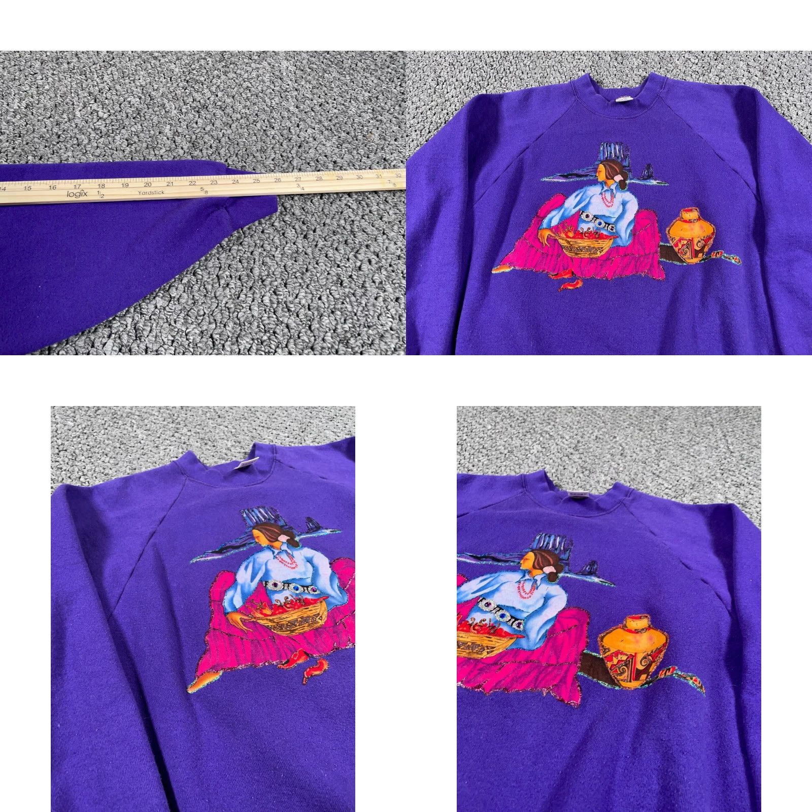 Fruit Of The Loom Southwestern Tribal Painted Mock Neck Sweatshirt Women's Large Purple 90s Size L / US 10 / IT 46 - 8 Thumbnail