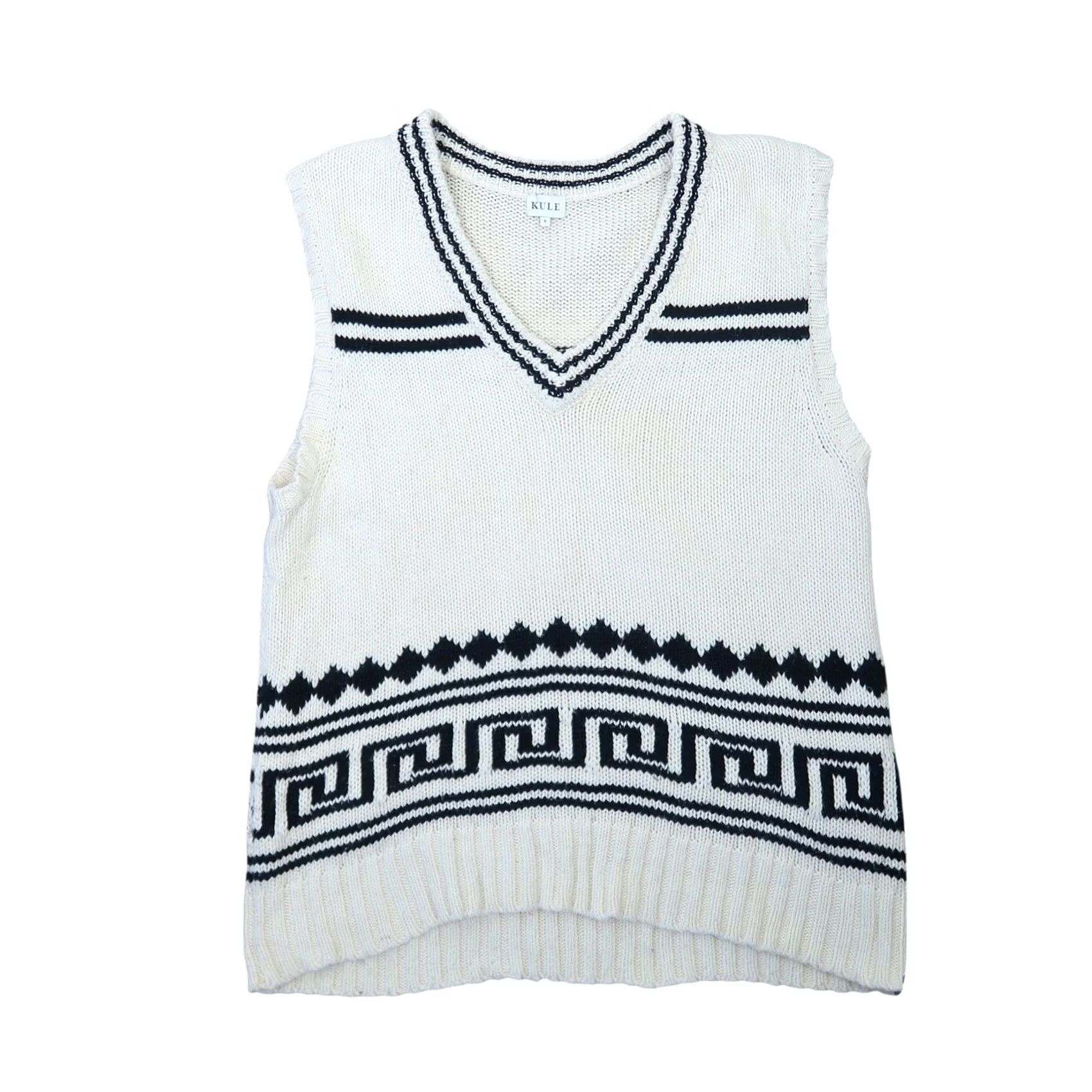KULE Kule Dakota Intarsia Sweater Vest Cream Black S Vest Women V-Neck Geometric Knit Cotton Nylon Wool Sleeveless Casual Fall Winter Spring Mens Womens? Size S / US 4 / IT 40 - 5 Thumbnail