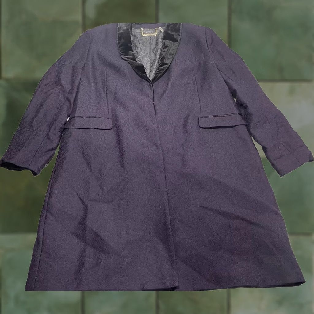 Soft Surroundings Soft Surroundings Wool-Blend Jacquard Top Coat Velvet Collar Purple L Womens Large Coat Size L / US 10 / IT 46 - 1 Thumbnail