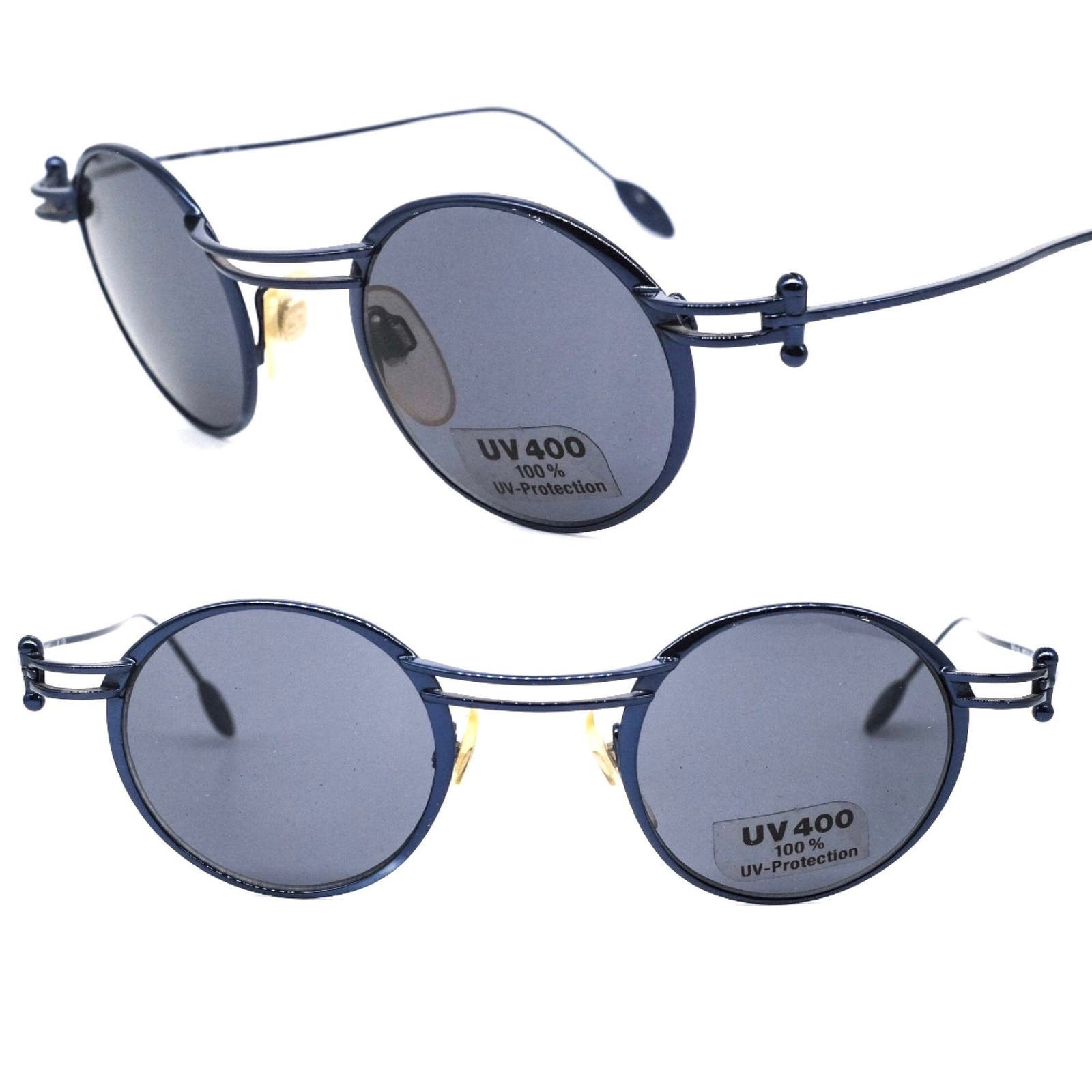 image of Joop 87 Cool Modernist Metallic Blue Round Sunglasses in Black, Women's