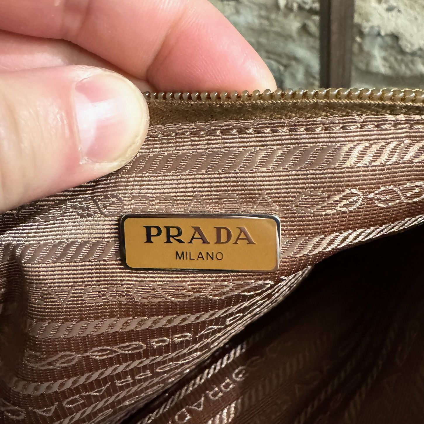 Prada Prada Ochre Tessuto Triangle Emblem Wristlet Pouch Size ONE SIZE - 11 Thumbnail