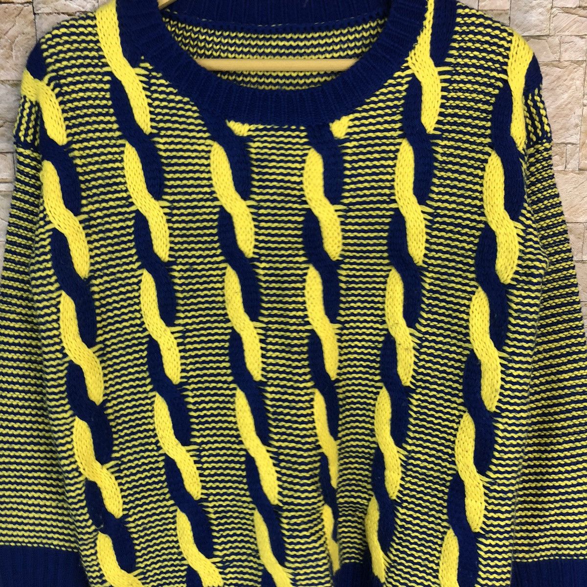 Aran Isles Knitwear Japan Yellow Blue aran isle cable Knitwear #A483 Size US S / EU 44-46 / 1 - 5 Thumbnail