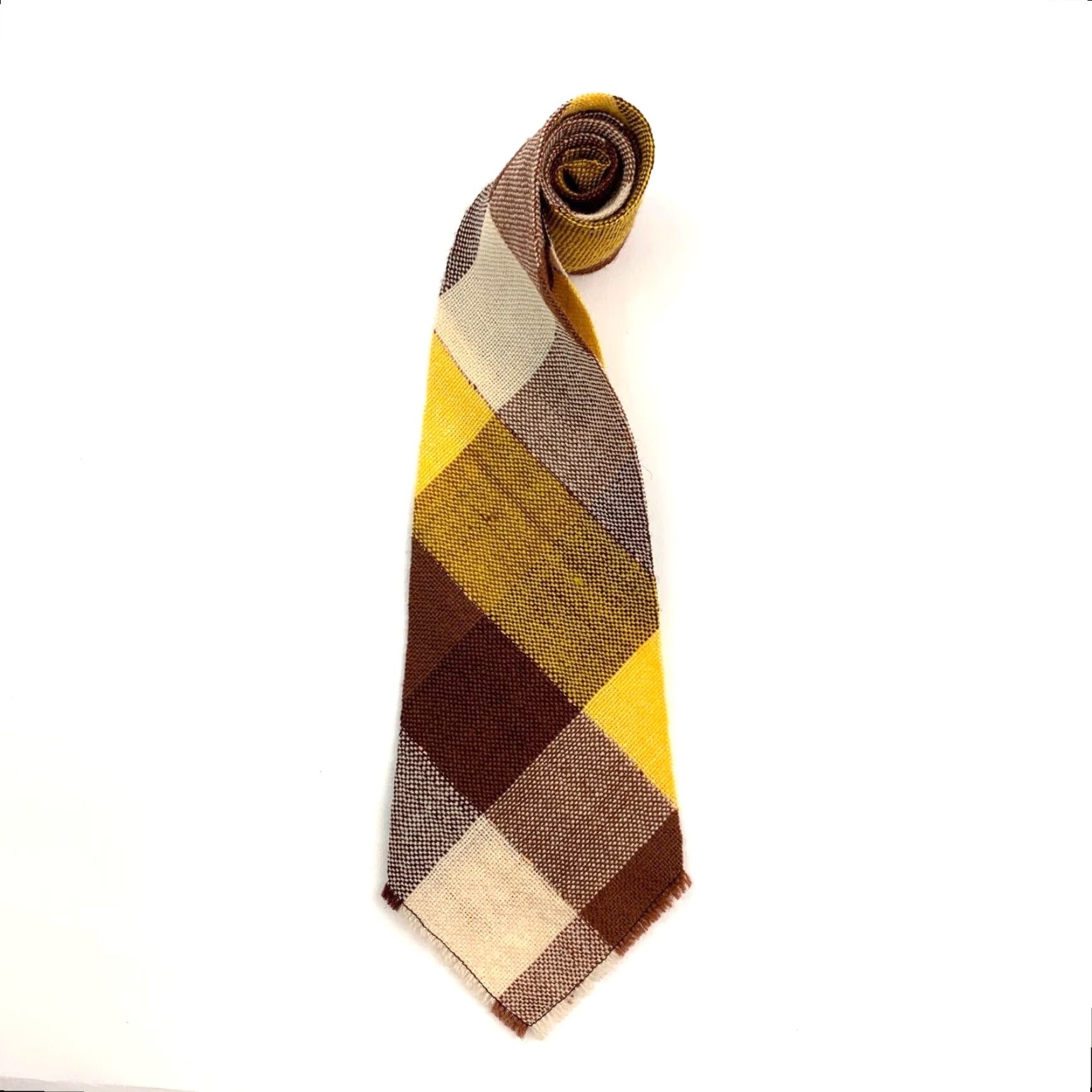 Vintage VINTAGE Manitou Handwoven Tie Shirt Mens Wool Plaids & Checks 1950s Pikes Peak Weavers Brown Yellow 4" x 44" Size ONE SIZE - 2 Thumbnail