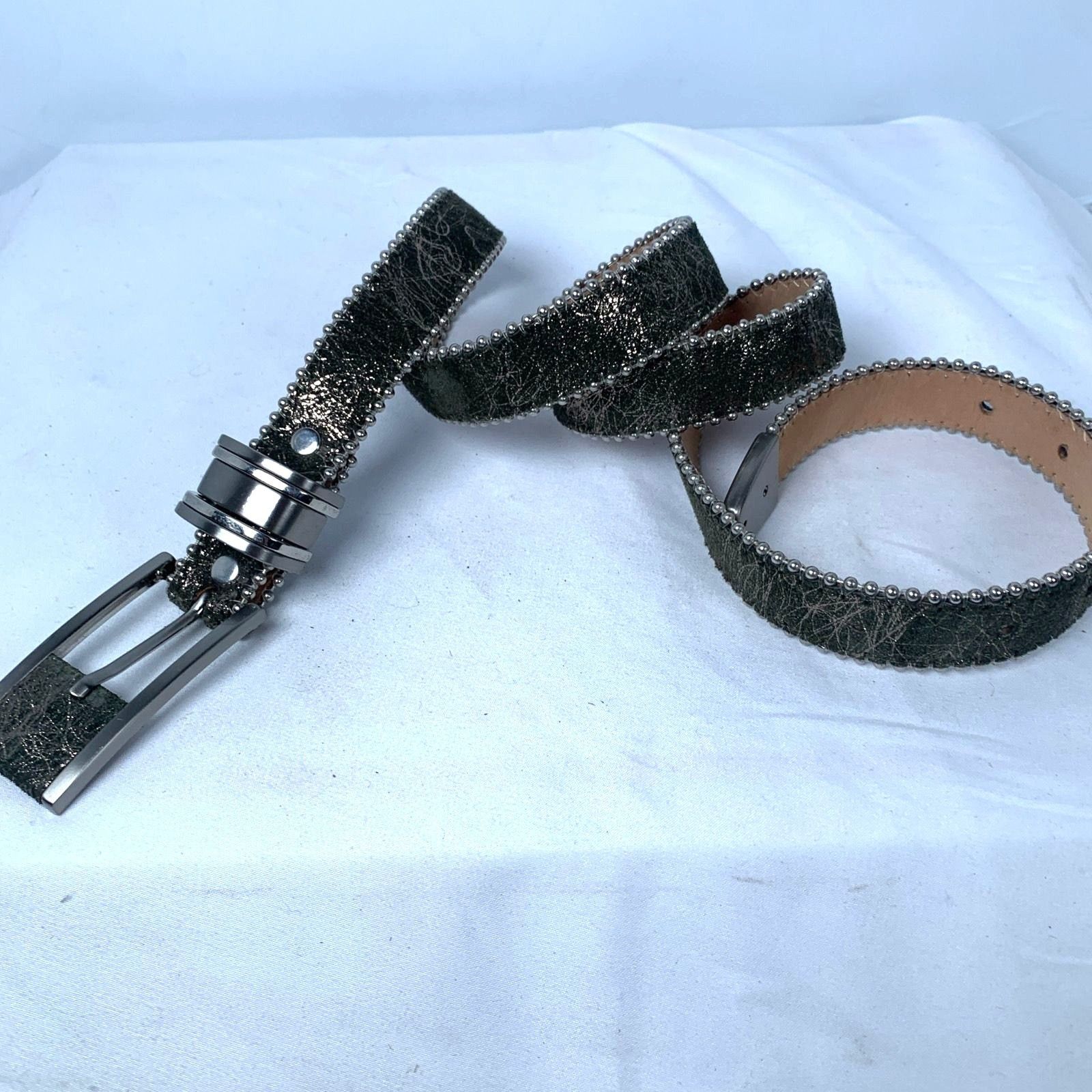 B.B. Simon Vintage BB Simon Women Silver Green Leather Belt Beaded Edgi Size ONE SIZE - 1 Thumbnail