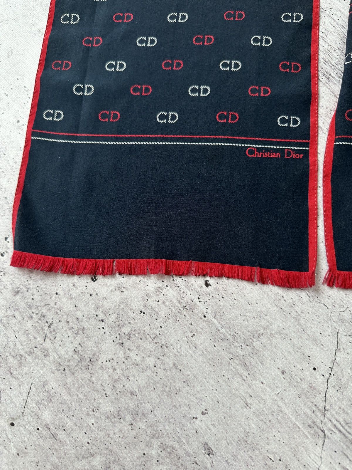 Christian Dior Monsieur Christian Dior Silk Scarf - Navy with Red ‘CD’ Monogram Size ONE SIZE - 7 Thumbnail