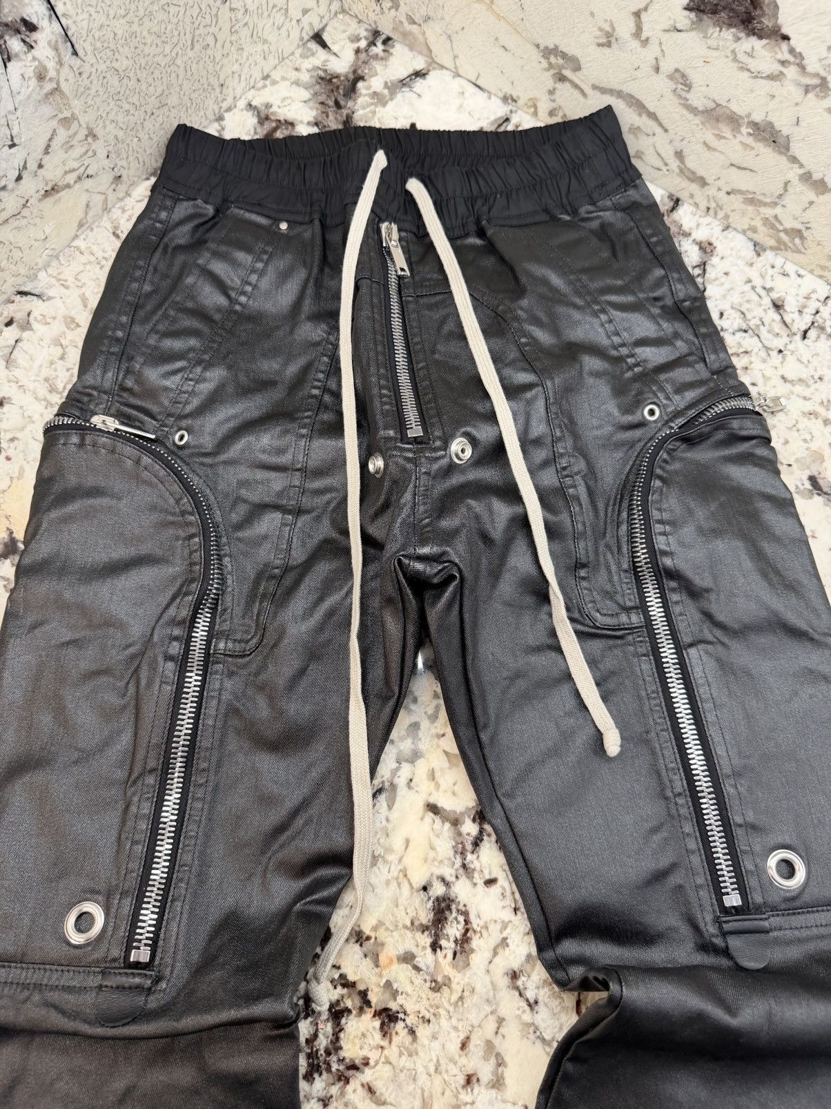 Rick Owens Rick Owens Bauhaus Black Wax Leather Cargo Zip Pants Size US 28 / EU 44 - 2 Thumbnail