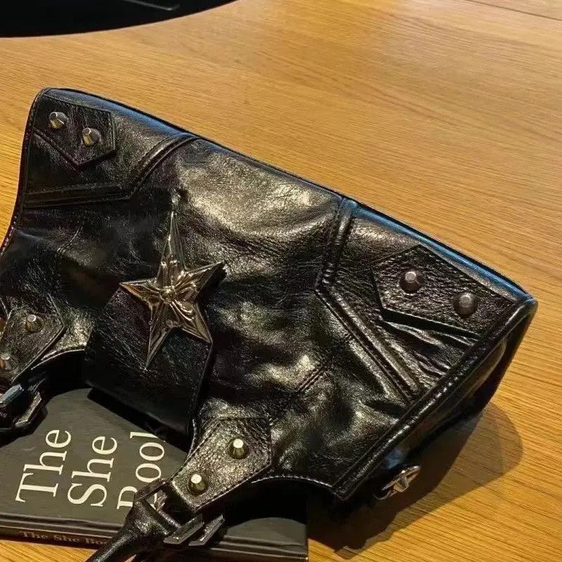 Japanese Brand × Leather Gothic Star Black Hand Bag Size 34 - 6 Thumbnail