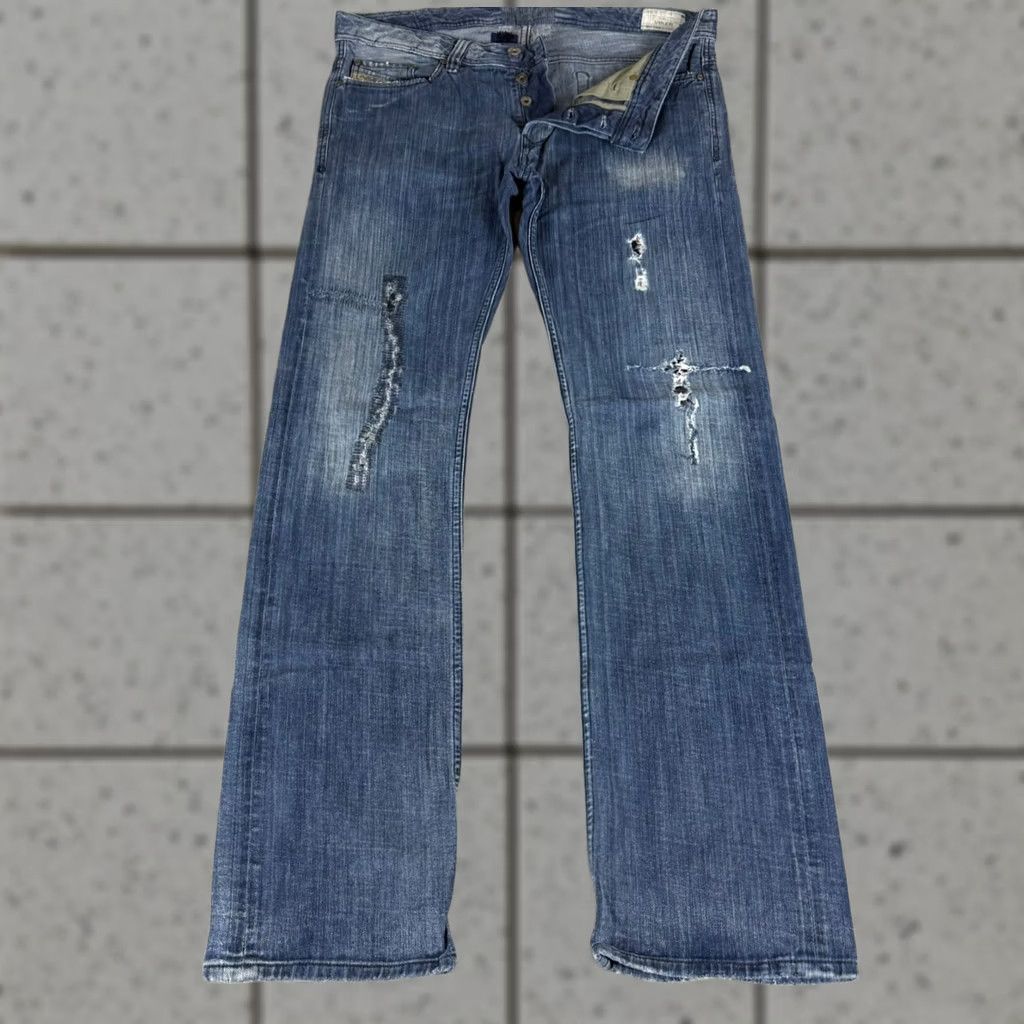 Diesel Jeans Mens 33x34 Blue Denim Distressed Viker Straight Button Fly Italy, Men's