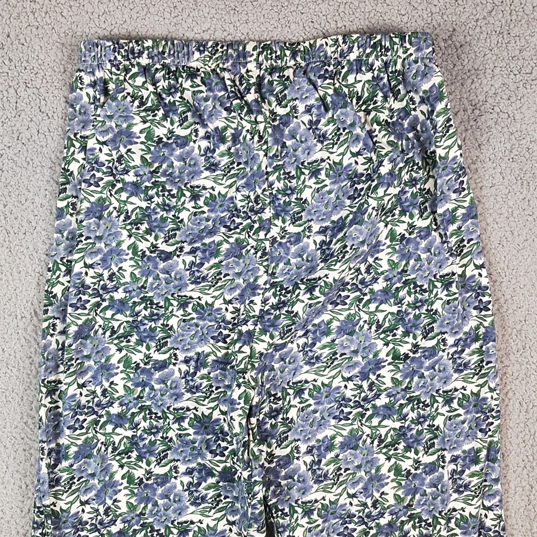 Vintage VINTAGE Over the Rainbow 90s Blue Flower Print Stretch Waist Small Floral Leggings Yoga Pants Womens Size 28" / US 6 / IT 42 - 2 Thumbnail