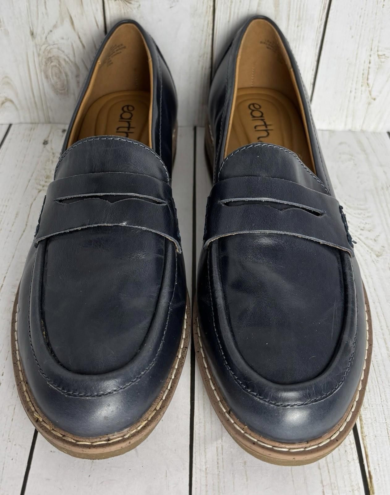 Earth Ragz Earth Shoes Javas Round Toe Leather Penny Loafers 9M Blue, Women's