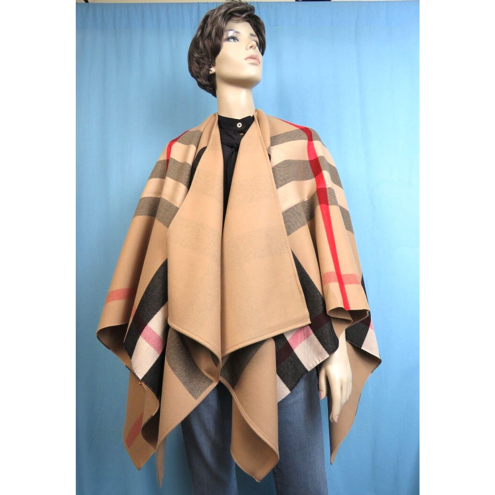 Burberry BURBERRY CHARLOTTE CAMEL WOOL CHECK REVERSIBLE PONCHO ITALY Size ONE SIZE - 3 Thumbnail