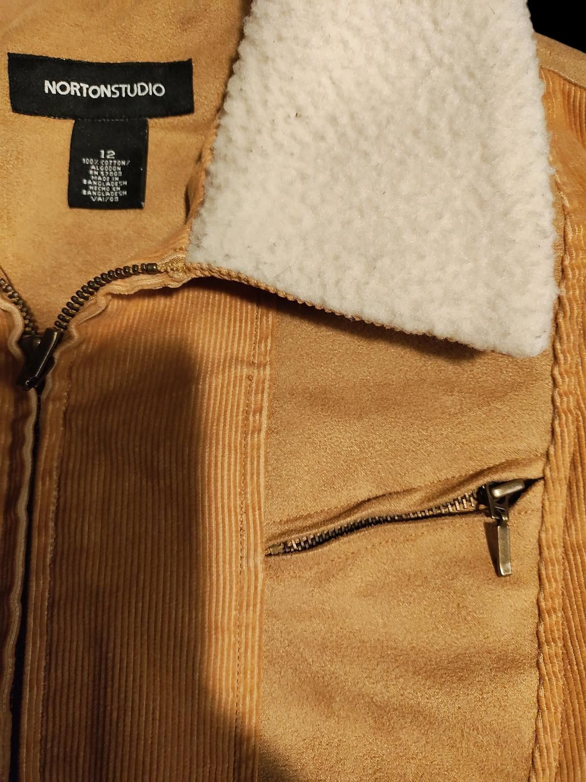 Designer Norton Studio Women's Tan Suede Jacket with Sherpa Lining Size XL / US 12-14 / IT 48-50 - 5 Thumbnail