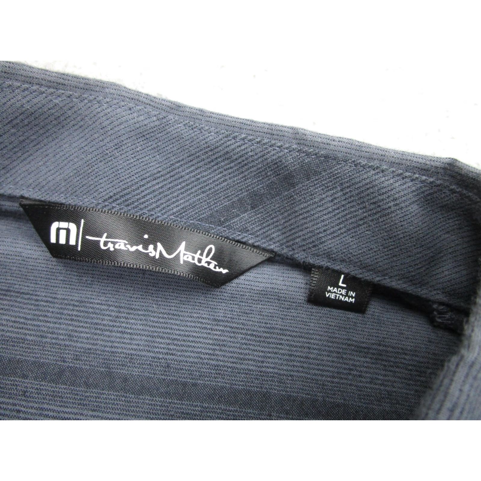 TravisMathew Travis Mathew Shirt Mens Large Gray Tonal Stripe Button Down Long Sleeve Stretch Size US L / EU 52-54 / 3 - 4 Thumbnail